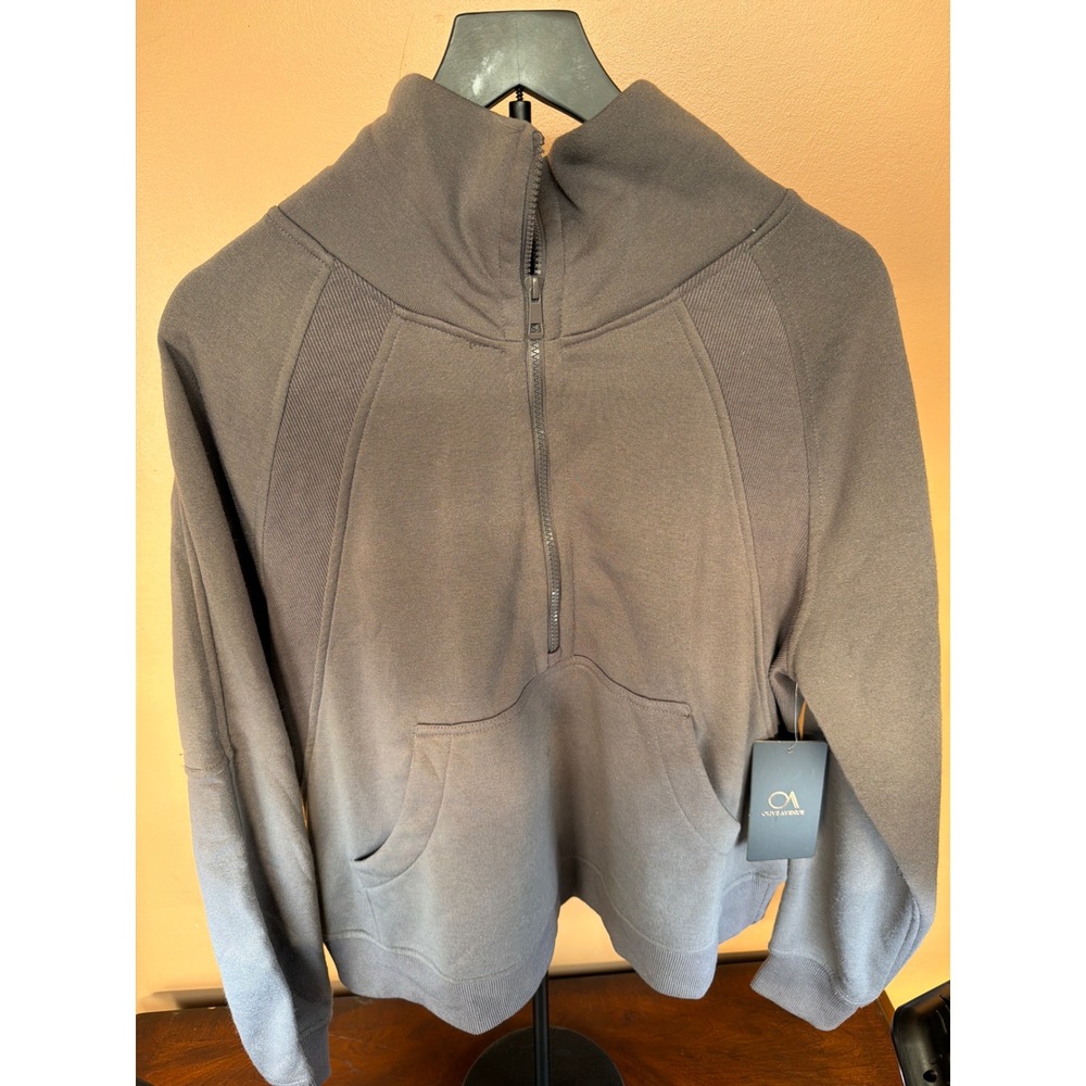 Olive Avenue Womens Funnel Neck Quarter Zip Sweatshirt Charcoal Gray XL NWT